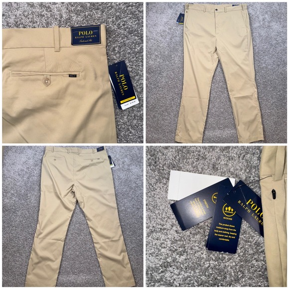 Polo Ralph Lauren Mens Khaki Tailored Fit Performance Flex Dress Pants 38x32 NEW